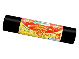 Мешки для мусора 120 л, с завязками, черные, в рулоне 10 шт., ПНД, 15 мкм, 800х750 мм, VIP, Z12010black в Актобе