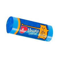 Мешки для мусора 20 л, синие, в рулоне 30 шт., ПНД, 8 мкм, 500х400 мм, Comfort, М0017 (МН 20-30с) в Актобе