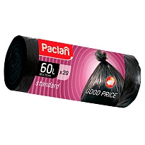 Мешки для мусора 60 л, черные, в рулоне 20 шт., ПНД, 7,4 мкм, 720х600 мм, PACLAN, 600820 в Актобе