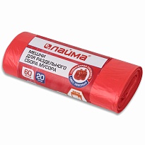 Мешки для мусора 60 л, красный, в рулоне 20 шт., ПНД, 10 мкм, 680х580 мм, LAIMA, 606702 в Актобе