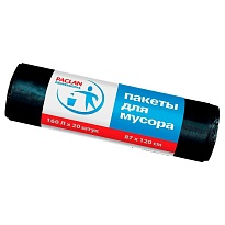 Мешки для мусора 160 л, черные, в рулоне 20 шт., ПВД, 30 мкм, 1200х870 мм, PACLAN Professional, 604082 в Актобе