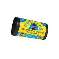 Мешки для мусора 20 л, с ушками, черные, в рулоне 30 шт., ПНД, 10 мкм, 550х440 мм, Крепакоф, 4607075710405 в Актобе