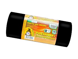 Мешки для мусора 300 л, черные, в рулоне 10 шт., ПВД 70 мкм, 1400х1000 мм, PREMIUM+, 30010160 в Актобе