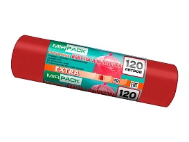 Мешки для мусора 120 л, красные, в рулоне 10 шт., ПНД, 14 мкм, 1100х700 мм, EXTRA, ex1201805 в Актобе