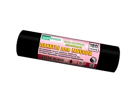 Мешки для мусора 180 л, ароматизированные, черные, в рулоне 10 шт., ПВД, 50 мкм, 1100х930 мм, EXTRA black, 18008301 в Актобе