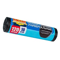 Мешки для мусора 120 л, с ушками, черные, в рулоне 10 шт., ПНД, 15 мкм, 1100х700 мм, Крепак, 4607075710474 в Актобе