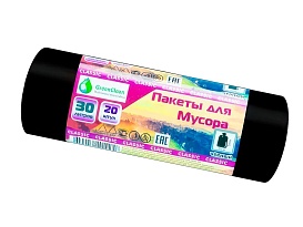 Мешки для мусора 30 л, черные, в рулоне 20 шт., ПНД, 7 мкм, 600х500 мм, MIRPACK Classik, 302040 в Актобе