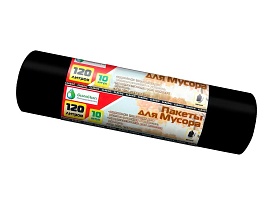 Мешки для мусора 120 л, черные, в рулоне 10 шт., ПНД, 12 мкм, 1100х700 мм, MIRPACK Classik, 1201011 в Актобе