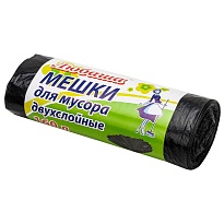 Мешки для мусора 160 л, черные, в рулоне 10 шт., ПВД, 23 мкм, 1200х900 мм, Любаша, 607681 в Актобе