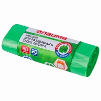 Мешки для мусора 60 л, зеленые, в рулоне 20 шт., ПНД, 10 мкм, 680х580 мм, LAIMA, 606704 в Актобе