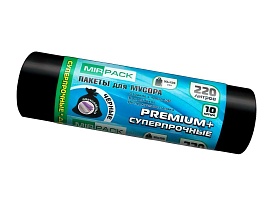 Мешки для мусора 220 л, черные, в рулоне 10 шт., ПВД, 45 мкм, 1250х930 мм, PREMIUM+, 2201068 в Актобе