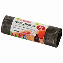 Мешки для мусора 60 л, черные, в рулоне 20 шт., ПНД, 5 мкм, 650х570 мм, Любаша, 605331 в Актобе