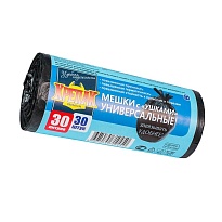 Мешки для мусора 30 л, с ушками, черные, в рулоне 30 шт., ПНД, 9 мкм, 600х500 мм, Крепак, 4607075710450 в Актобе