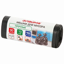 Мешки для мусора 90 л, черные, в рулоне 10 шт., ПВД, 25 мкм, 950х600 мм, LAIMA, 605332 в Актобе