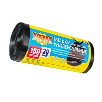 Мешки для мусора 180 л, черные, в рулоне 30 шт., ПНД, 20 мкм, 1150х800 мм, Крепак, 4607075710139 в Актобе