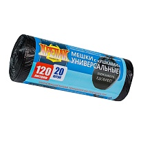 Мешки для мусора 120 л, с ушками, черные, в рулоне 20 шт., ПНД, 15 мкм, 1100х700 мм, Крепак, 4607075710368 в Актобе