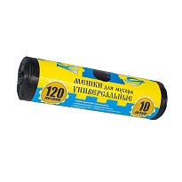 Мешки для мусора 120 л, с ушками, черные, в рулоне 10 шт., ПНД, 13 мкм, 1050х680 мм, Крепакоф, 4607075710252 в Актобе
