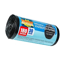 Мешки для мусора 180 л, с ушками, черные, в рулоне 30 шт., ПНД, 20 мкм, 1150х800 мм, Крепак, 4607075710399 в Актобе