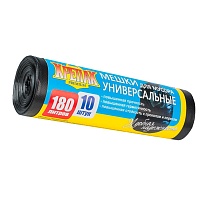 Мешки для мусора 180 л, черные, в рулоне 10 шт., ПНД, 20 мкм, 1150х800 мм, Крепак, 4607075710481 в Актобе