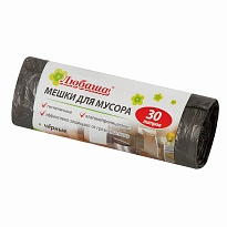 Мешки для мусора 30 л, черные, в рулоне 20 шт., ПНД, 5 мкм, 550х470 мм, Любаша эконом, 605329 в Актобе