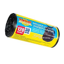 Мешки для мусора 120 л, черные, в рулоне 30 шт., ПНД, 15 мкм, 1100х700 мм, Крепак, 4607075710122 в Актобе