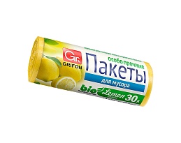 Мешки для мусора 30 л, ароматизированные, Лимон, желтые, в рулоне 20 шт., ПНД, 9 мкм, 560х530 мм, GRIFON Aroma, 101-020 Li в Актобе