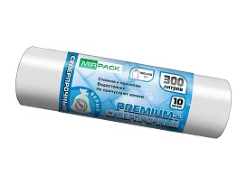 Мешки для мусора 300 л, белые, в рулоне 10 шт., ПВД 70 мкм, 1400х1000 мм, PREMIUM+, 300101602 в Актобе