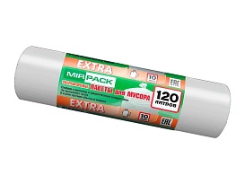 Мешки для мусора 120 л, белые, в рулоне 10 шт., ПНД, 14 мкм, 1100х700 мм, EXTRA, ex1201803 в Актобе