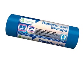 Мешки для мусора 30 л, синие, в рулоне 20 шт., ПНД, 7 мкм, 600х500 мм, MIRPACK Classik, 302041 в Актобе
