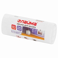 Мешки для мусора 60 л, белые, в рулоне 20 шт., ПНД, 7 мкм, 680х580 мм, LAIMA, 605539 в Актобе