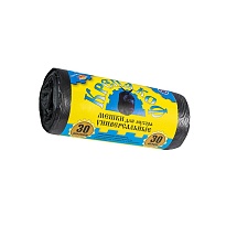 Мешки для мусора 30 л, с ушками, черные, в рулоне 30 шт., ПНД, 8 мкм, 580х460 мм, Крепакоф, 4607075710238 в Актобе