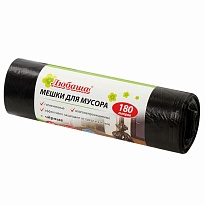Мешки для мусора 180 л, черные, в рулоне 10 шт., ПВД, 24 мкм, 1060х800 мм, Любаша, 605336 в Актобе