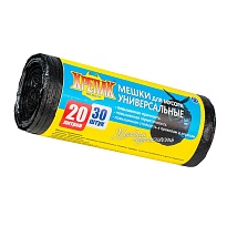 Мешки для мусора 20 л, черные, в рулоне 30 шт., ПНД, 10 мкм, 550х440 мм, Крепак, 4607075710092 в Актобе